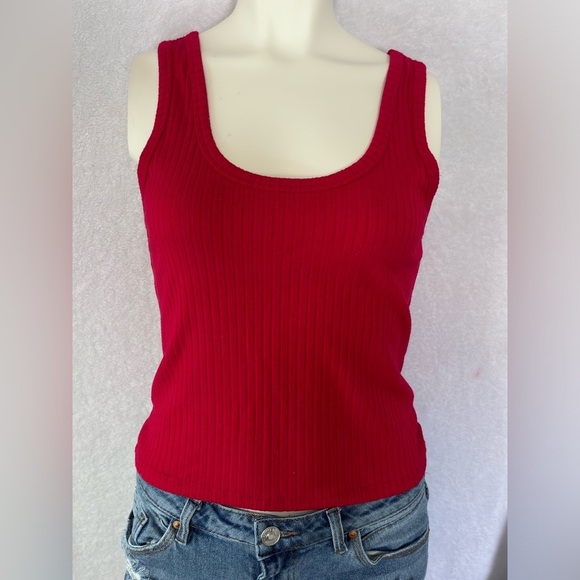 Love J Ribbed Tank Top Sleeveless Casual Basic‎ Red Top Size L - Picture 1 of 2